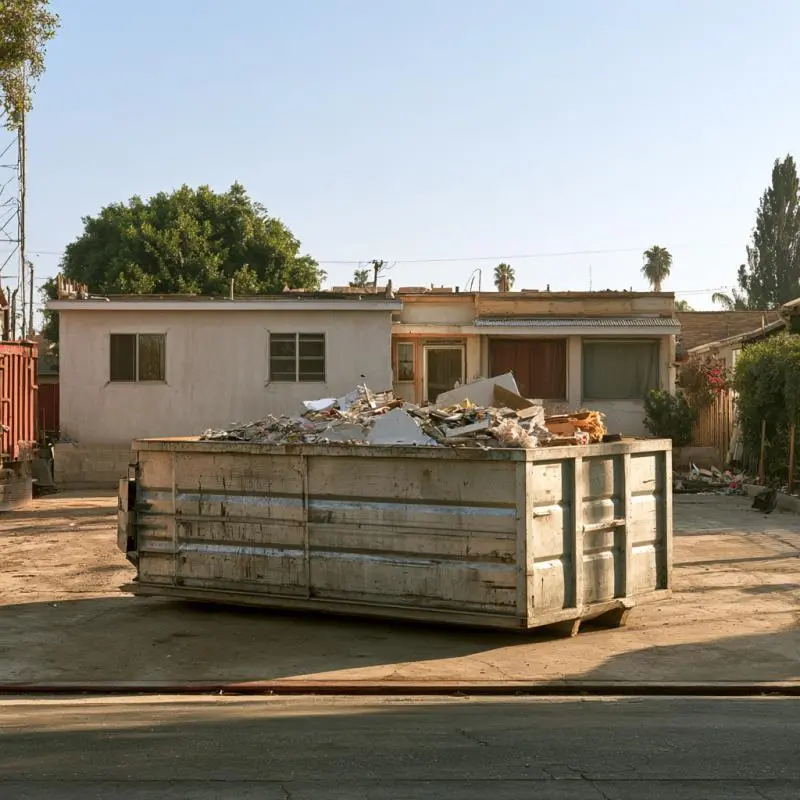 Construction dumpster placed at a remodeling job site in East Los Angeles for collecting renovation debris