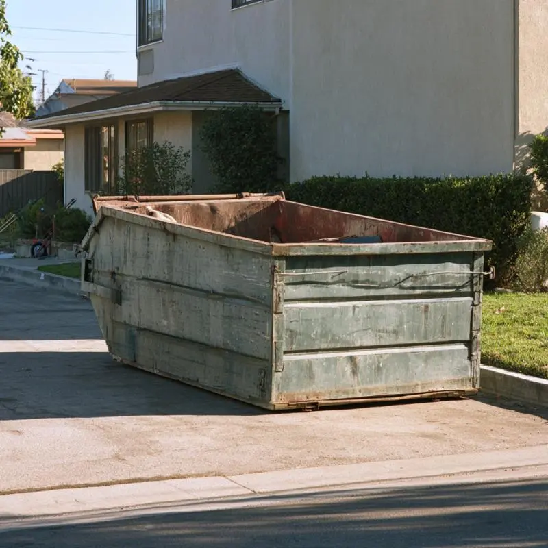 Roll-off dumpster ready for a home renovation project in East Los Angeles