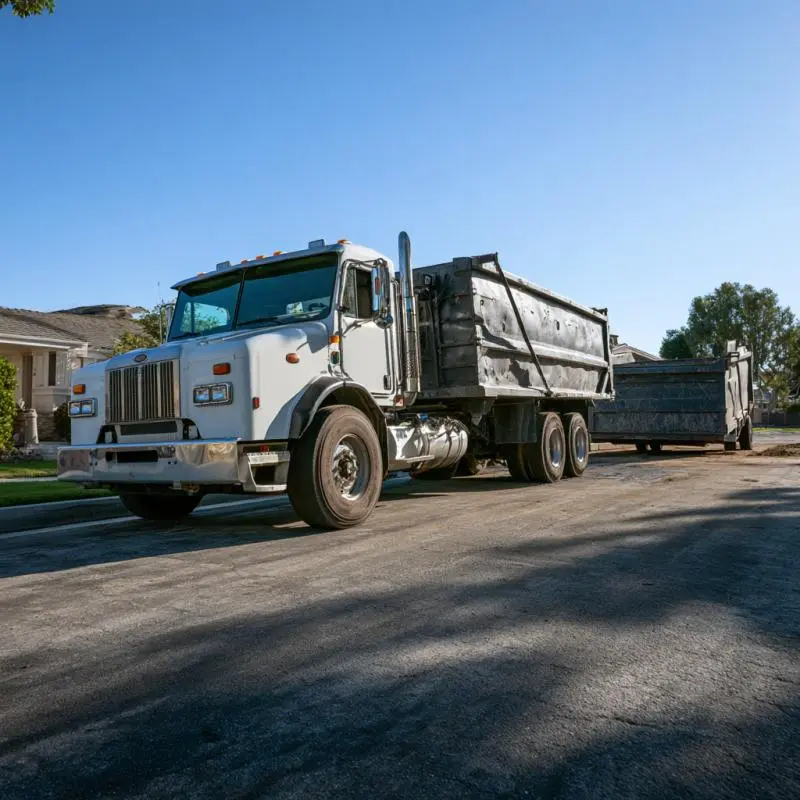 Roll-off dumpster being delivered by truck to a residential project in East Los Angeles